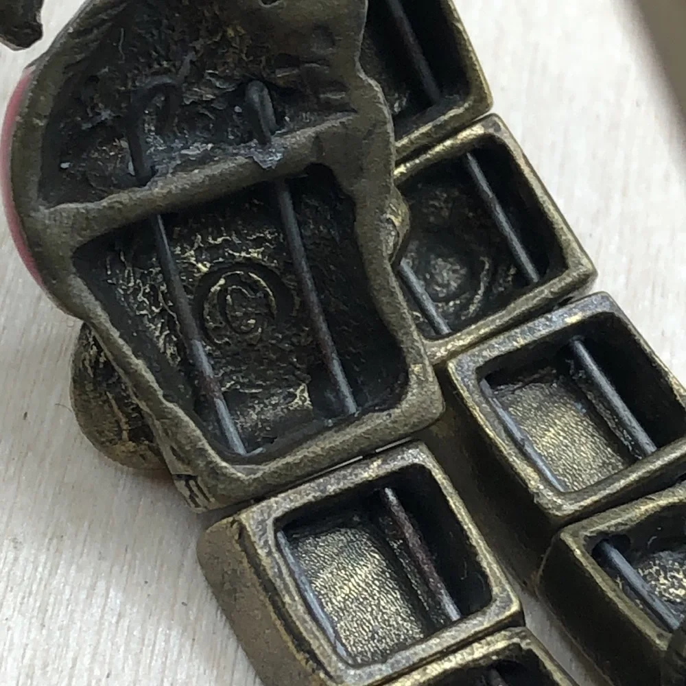 Vintage elephant memory coil brass and enamel bracelet small wrist 6.5